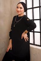 Tesettür giyim SİYAH DÜĞME DETAYLI ZİNCİRLİ İKİLİ PANTOLON TAKIMI T 5492