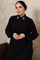 Tesettür giyim SİYAH YAKASI BROŞLU BÜRÜMCÜK İKİLİ PANTOLONLU TAKIM T 60003