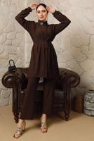 Hijab clothing BROWN BROOCH DETAILED ON COLLAR 2-PIECE PANTS SUIT T 60003