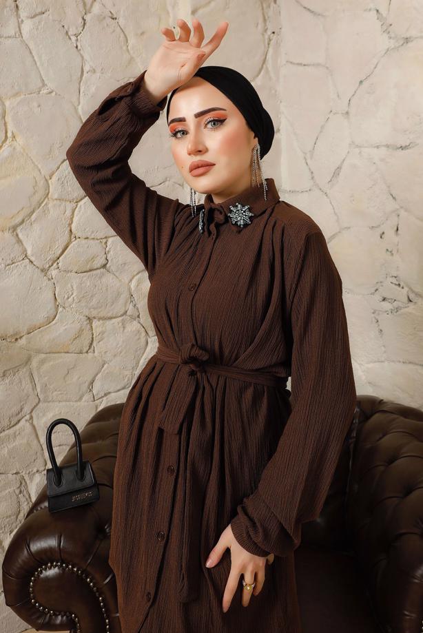 Vêtements hijab  BROOCH DETAILED ON COLLAR 2-PIECE PANTS SUIT T 60003 - TRENDTESETTÜR