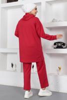 Tesettür giyim KIRMIZI KAPÜŞONLU CEPLİ PANTOLONLU EŞOFMAN TAKIM T 003