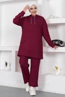Tesettür giyim BORDO KAPÜŞONLU CEPLİ PANTOLONLU EŞOFMAN TAKIM T 003