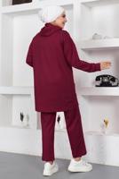 Tesettür giyim BORDO KAPÜŞONLU CEPLİ PANTOLONLU EŞOFMAN TAKIM T 003