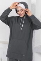 Tesettür giyim GRİ KAPÜŞONLU CEPLİ PANTOLONLU EŞOFMAN TAKIM T 003