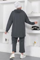 Tesettür giyim GRİ KAPÜŞONLU CEPLİ PANTOLONLU EŞOFMAN TAKIM T 003