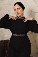 Tesettür giyim SİYAH KUŞAKLI TAŞLI PANTOLONLU TAKIM T 0103