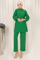 Tesettür giyim YEŞİL KUŞAKLI TAŞLI PANTOLONLU TAKIM T 0103