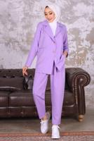 Tesettür giyim MOR KRUVAZE YAKA BLAZER CEKET PANTOLONLU TAKIM T 03006