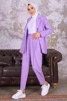 Tesettür giyim MOR KRUVAZE YAKA BLAZER CEKET PANTOLONLU TAKIM T 03006