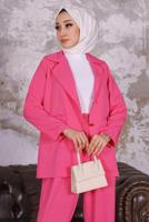 Tesettür giyim FUŞYA KRUVAZE YAKA BLAZER CEKET PANTOLONLU TAKIM T 03006