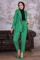 Tesettür giyim YEŞİL KRUVAZE YAKA BLAZER CEKET PANTOLONLU TAKIM T 03006
