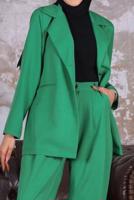 Tesettür giyim YEŞİL KRUVAZE YAKA BLAZER CEKET PANTOLONLU TAKIM T 03006
