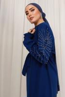 Tesettür giyim LACİVERT KOLU İŞLEMELİ KUŞAKLI PANTOLONLU TAKIM T 0303