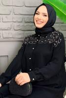 Tesettür giyim SİYAH TAŞ BASKILI DÜĞMELİ PANTOLONLU TAKIM T 0348