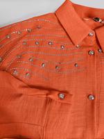 Tesettür giyim TURUNCU TAŞ BASKILI DÜĞMELİ PANTOLONLU TAKIM T 0348