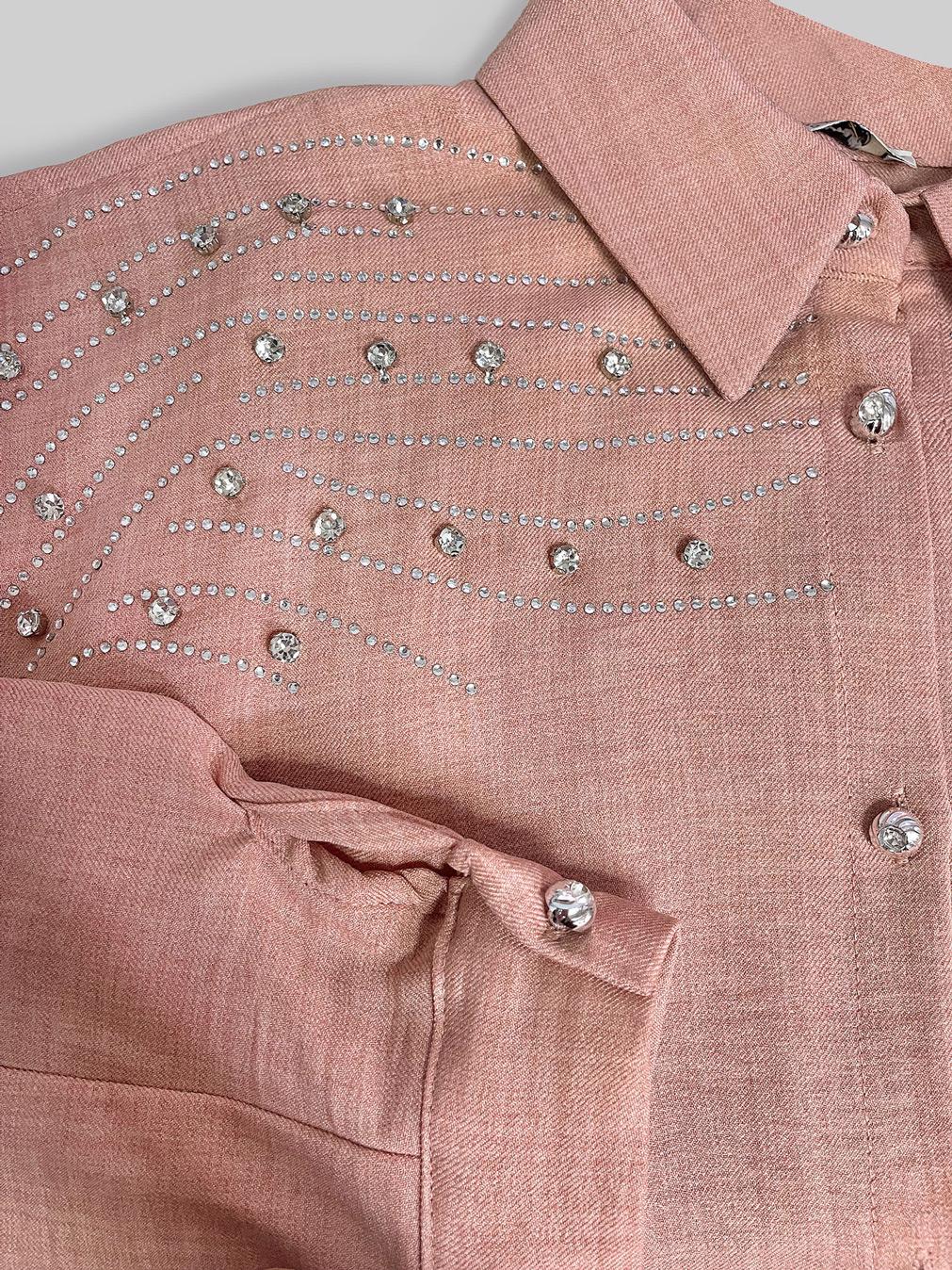 Tesettür giyim PUDRA TAŞ BASKILI DÜĞMELİ PANTOLONLU TAKIM T 0348