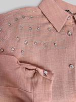 Tesettür giyim PUDRA TAŞ BASKILI DÜĞMELİ PANTOLONLU TAKIM T 0348