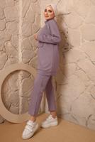 Tesettür giyim MOR FERMUARLI ŞERİT DETAYLI İKİLİ PANTOLONLU EŞOFMAN TAKIMI T 0392