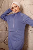 Tesettür giyim LACİVERT FERMUARLI ŞERİT DETAYLI İKİLİ PANTOLONLU EŞOFMAN TAKIMI T 0392