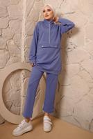 Tesettür giyim LACİVERT FERMUARLI ŞERİT DETAYLI İKİLİ PANTOLONLU EŞOFMAN TAKIMI T 0392