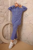 Tesettür giyim LACİVERT FERMUARLI ŞERİT DETAYLI İKİLİ PANTOLONLU EŞOFMAN TAKIMI T 0392