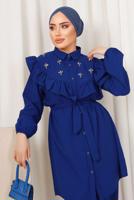 Tesettür giyim LACİVERT FIRFIR DETAYLI TAŞ İŞLEMELİ TAKIM T 0403