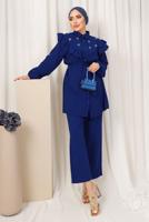 Tesettür giyim LACİVERT FIRFIR DETAYLI TAŞ İŞLEMELİ TAKIM T 0403