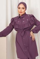 Tesettür giyim MOR FIRFIR DETAYLI TAŞ İŞLEMELİ TAKIM T 0403