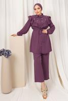 Tesettür giyim MOR FIRFIR DETAYLI TAŞ İŞLEMELİ TAKIM T 0403
