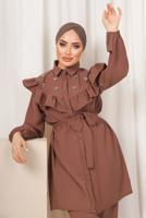 Tesettür giyim PEMBE FIRFIR DETAYLI TAŞ İŞLEMELİ TAKIM T 0403