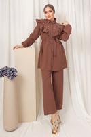 Tesettür giyim PEMBE FIRFIR DETAYLI TAŞ İŞLEMELİ TAKIM T 0403