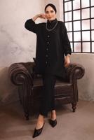 Tesettür giyim SİYAH ZİNCİR DETAYLI İKİLİ BÜRÜMCÜK PANTOLONLU TAKIM T 0592