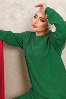 Tesettür giyim YEŞİL BONCUK İŞLEMELİ İKİLİ PANTOLONLU TAKIM T 0603