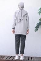 Tesettür giyim GRİ ÖNÜ CEP DETAYLI PANTOLONLU SCUBA TAKIM T 1202