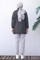 Tesettür giyim GRİ ÖNÜ CEP DETAYLI PANTOLONLU SCUBA TAKIM T 1202