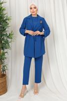 Tesettür giyim LACİVERT BROŞ DETAYLI BELİ BÜZGÜLÜ ÜÇLÜ AEROBİN TAKIM T 1313