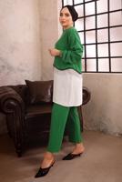 Tesettür giyim YEŞİL ZİNCİR DETAYLI İKİLİ PANTOLON TAKIMI T 1492