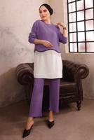 Tesettür giyim MOR ZİNCİR DETAYLI İKİLİ PANTOLON TAKIMI T 1492