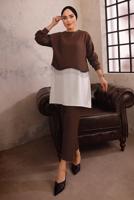 Tesettür giyim KAHVE ZİNCİR DETAYLI İKİLİ PANTOLON TAKIMI T 1492