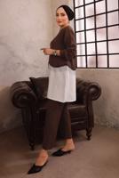 Tesettür giyim KAHVE ZİNCİR DETAYLI İKİLİ PANTOLON TAKIMI T 1492