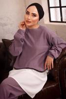 Tesettür giyim MOR ZİNCİR DETAYLI İKİLİ PANTOLON TAKIMI T 1492