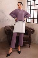 Tesettür giyim MOR ZİNCİR DETAYLI İKİLİ PANTOLON TAKIMI T 1492