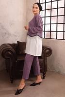Tesettür giyim MOR ZİNCİR DETAYLI İKİLİ PANTOLON TAKIMI T 1492