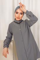 Tesettür giyim GRİ YAKASI TAŞ ZİNCİR DETAYLI PANTOLONLU TAKIM T 1503