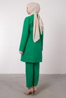 Tesettür giyim YEŞİL KRUVAZE YAKA BELİ LASTİKLİ İKİLİ KREP TAKIM T 1585