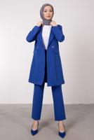 Tesettür giyim LACİVERT KRUVAZE YAKA BELİ LASTİKLİ İKİLİ KREP TAKIM T 1585