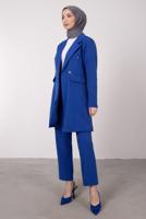 Tesettür giyim LACİVERT KRUVAZE YAKA BELİ LASTİKLİ İKİLİ KREP TAKIM T 1585