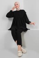 Hijab clothing BLACK FRILLED SALAS PANTS SUIT WITH EMPIRE SEAM T 20188