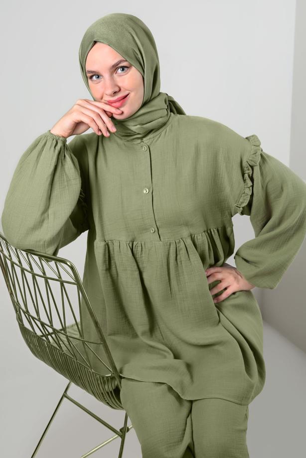 Vêtements hijab  FRILLED SALAS PANTS SUIT WITH EMPIRE SEAM T 20188 - TRENDTESETTÜR
