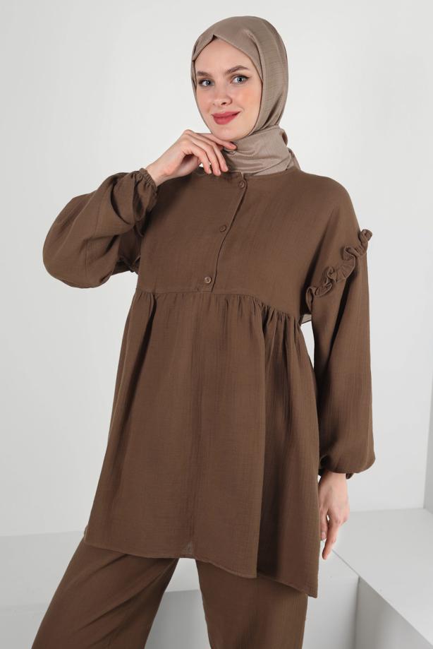 Vêtements hijab  FRILLED SALAS PANTS SUIT WITH EMPIRE SEAM T 20188 - TRENDTESETTÜR